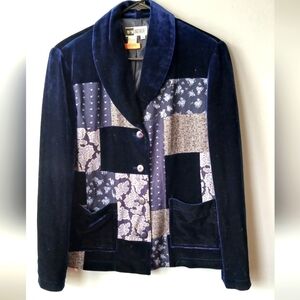 Vintage Patchwork Velvet Blazer Jacket Size Medium Ren Fare Cottagecore Boho
